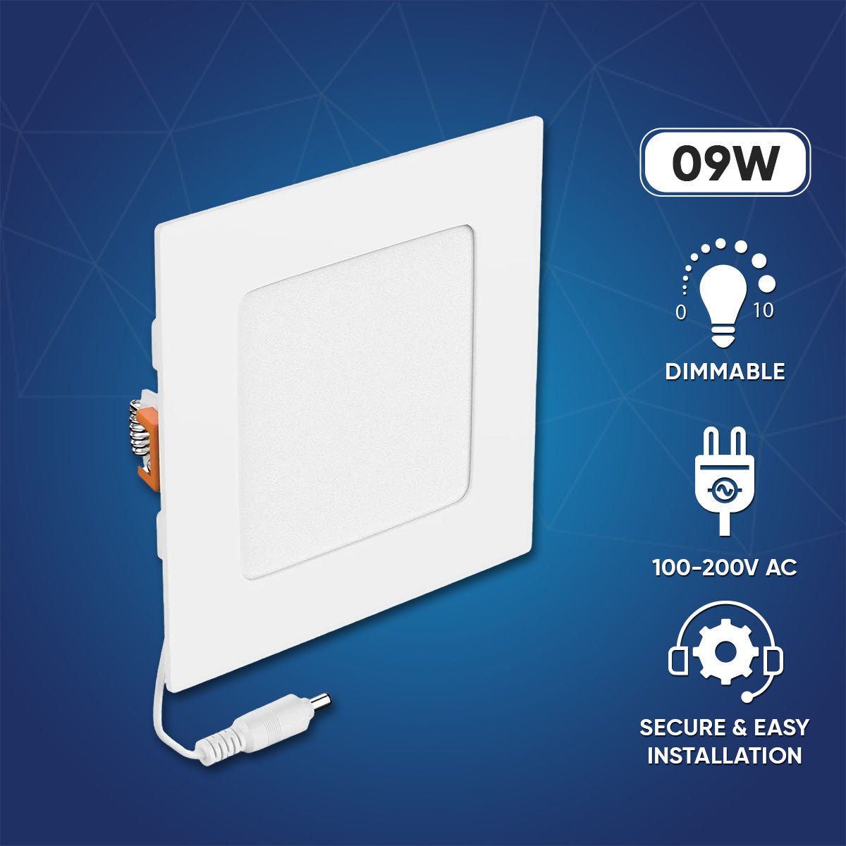 4" 9W LED Slim Panel Recessed Ceiling Light CCT Changeable 2700K 3000K 3500K 4000K 5000K, with Junction Box, Square - LEDMyPlace