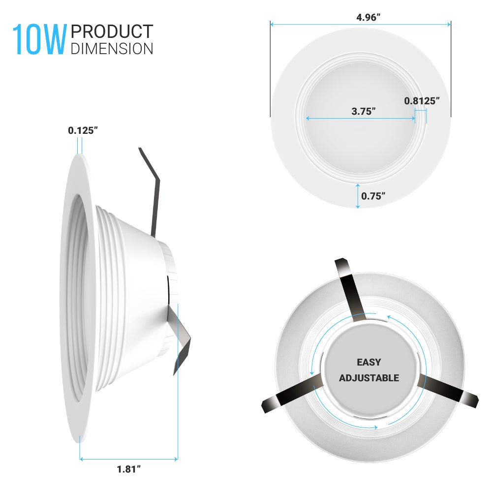 4 Inch LED Recessed Lighting, 10W, Dimmable, ETL Listed, Baffle Trim, Recessed Downlights For Closets, Kitchens, Hallways, Basement - LEDMyPlace