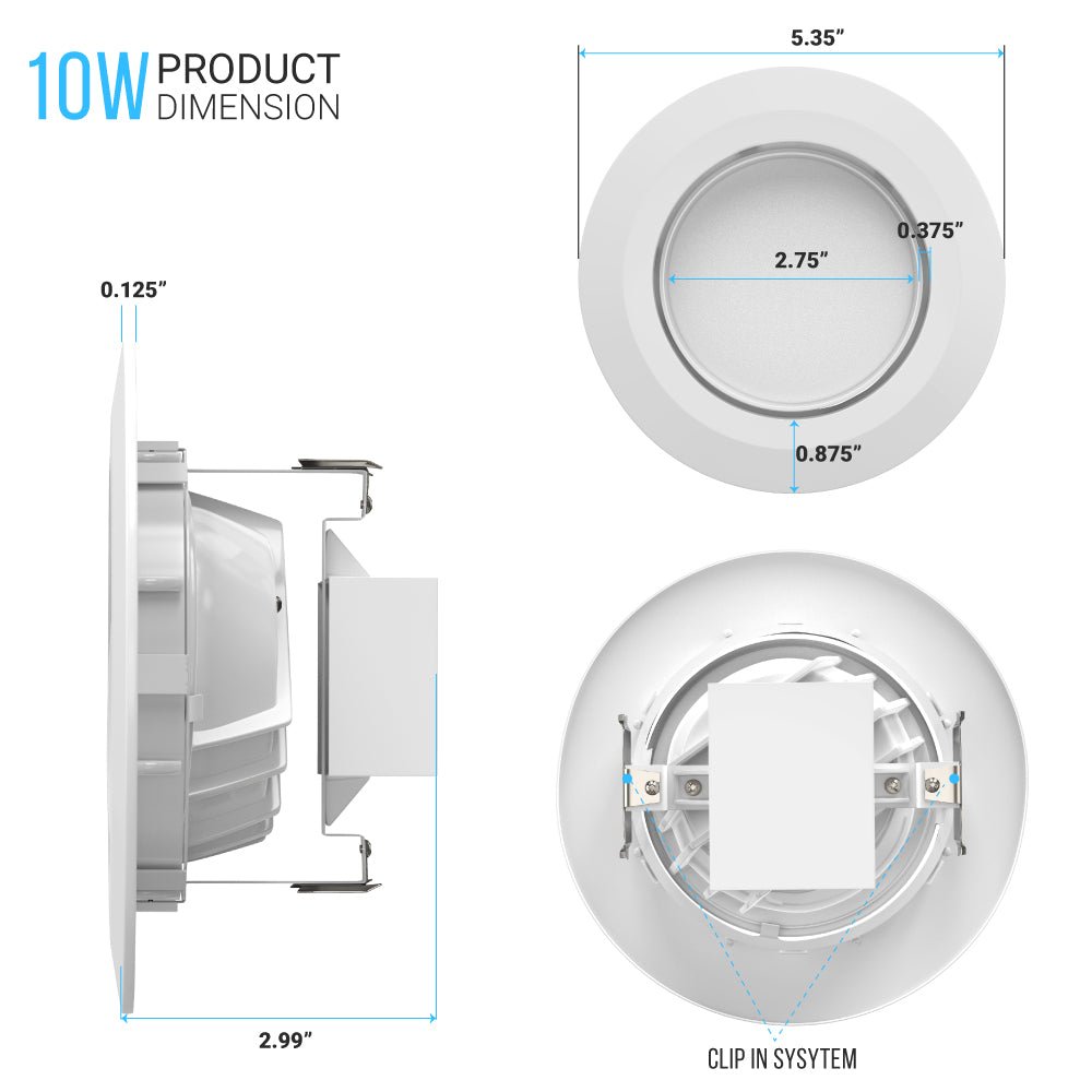 4 Inch LED Recessed Lighting with Adjustable Eyeball, 10W, Dimmable, Mounting Clip, Recessed Downlights For Living Room, Office, Closets, Kitchens, Hallways - LEDMyPlace