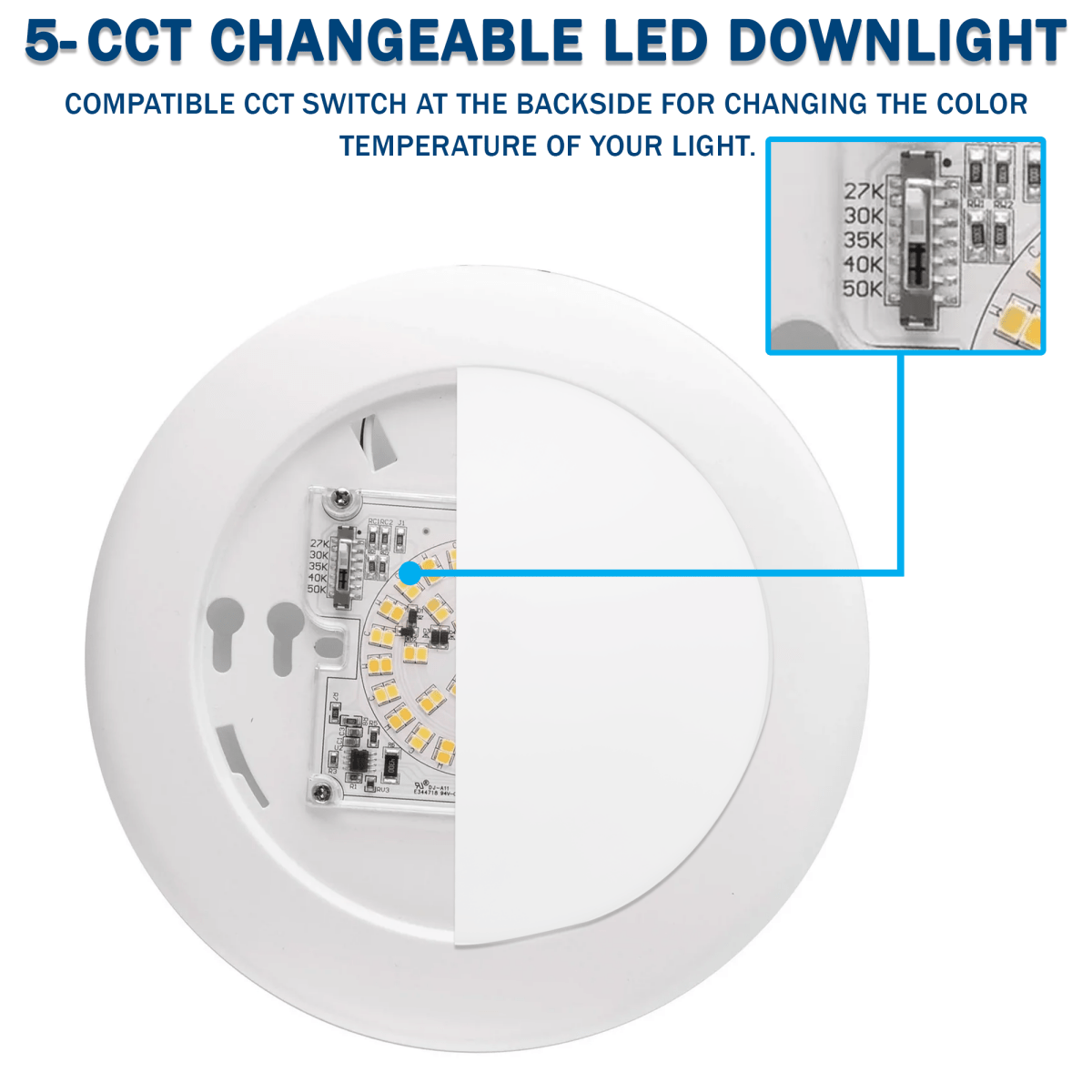 4" LED Disk Downlight, 10W, 5CCT Changeable: 2700K/3000K/3500K/4000K/5000K, 120V AC, Damp Rated - LEDMyPlace