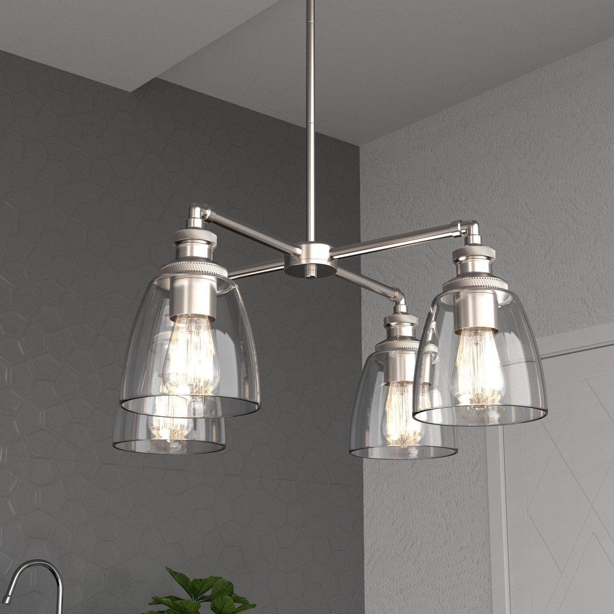 4 - Lights Chandelier Lighting Fixture, Clear Glass Chandelier for Kitchen, Coffee Bar, E26 Base - LEDMyPlace