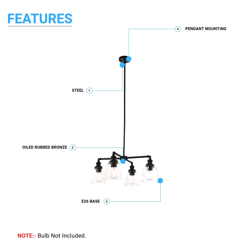 4 - Lights Chandelier Lighting Fixture, Clear Glass Chandelier for Kitchen, Coffee Bar, E26 Base - LEDMyPlace