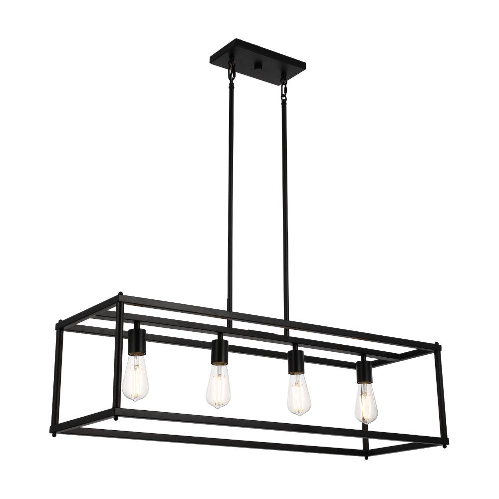 4 - Lights Linear Chandelier Light, For Damp Location, Open Frame Rectangle Chandeliers, E26 Base, UL Listed, 5 Years Warranty - LEDMyPlace