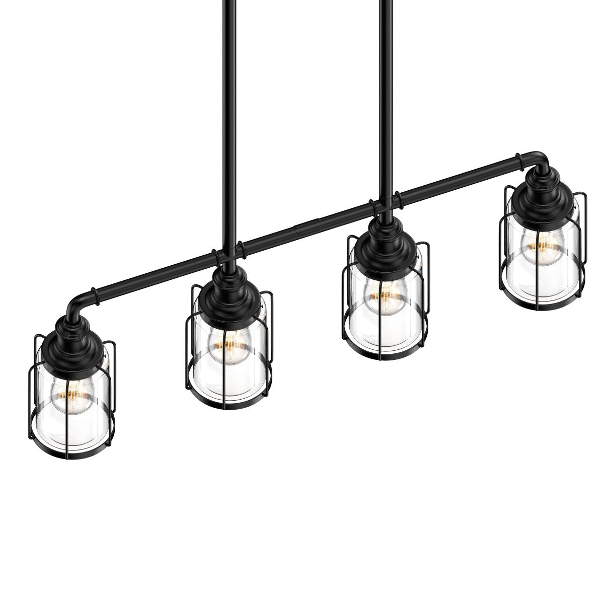 4 - Lights Linear Pendant Light with Clear Glass Shades, Matte Black Finish, UL Listed for Damp Location, E26 Base - LEDMyPlace