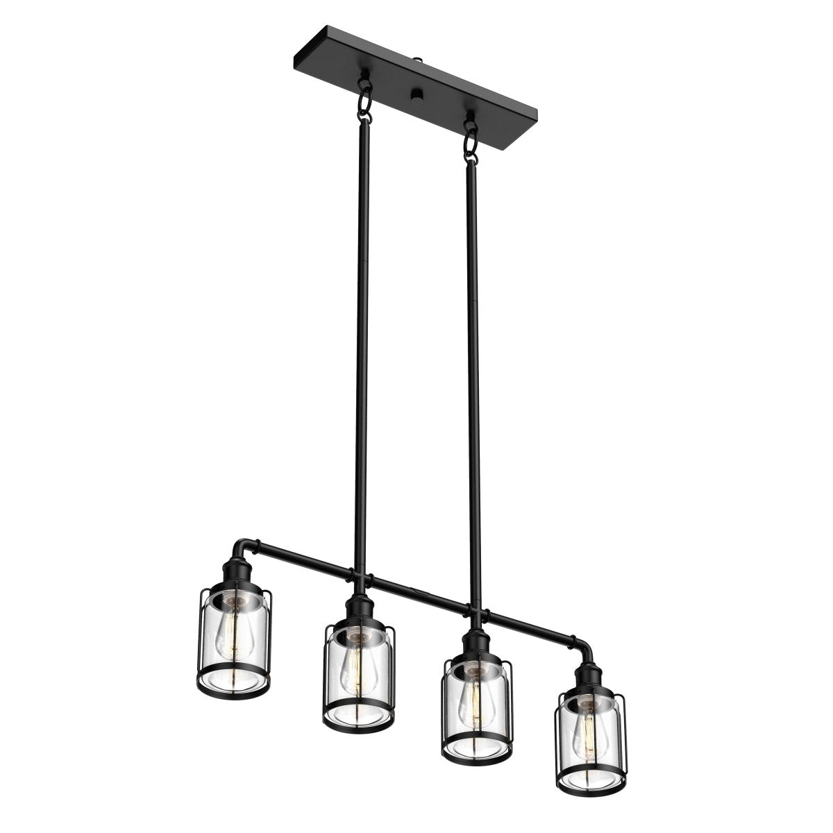 4 - Lights Linear Pendant Light with Clear Glass Shades, Matte Black Finish, UL Listed for Damp Location, E26 Base - LEDMyPlace