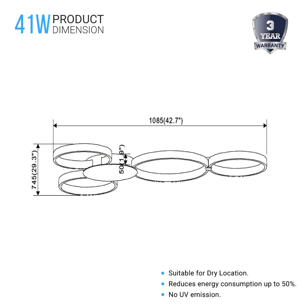 4 Rings, LED Circle Flushmount Lights, 41W, 3000K, 2986LM, Hallway Light Fixtures, - LEDMyPlace