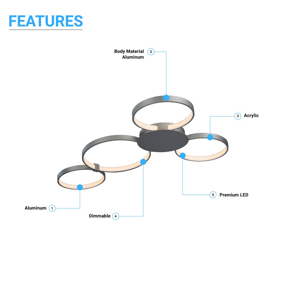 4 Rings, LED Circle Flushmount Lights, 41W, 3000K, 2986LM, Hallway Light Fixtures, - LEDMyPlace