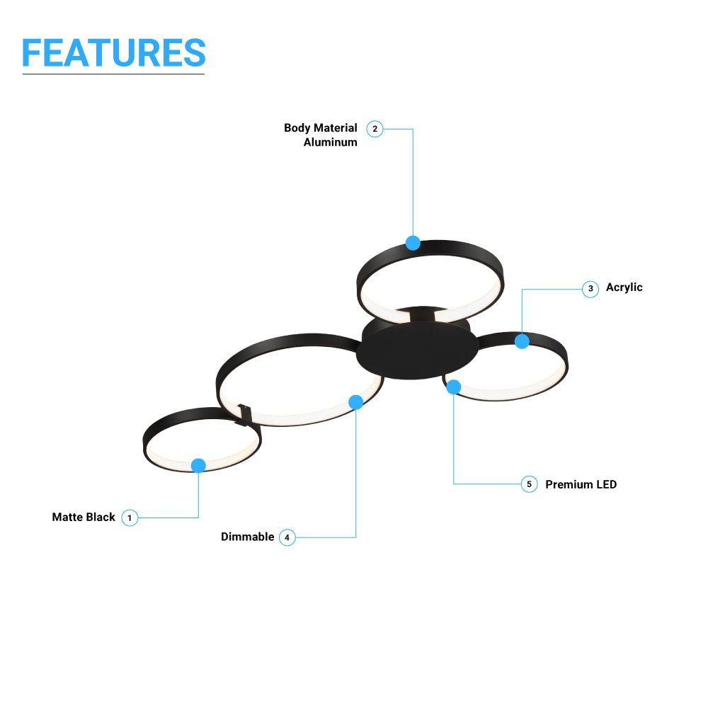 4 Rings, LED Circle Flushmount Lights, 41W, 3000K, 2986LM, Hallway Light Fixtures, - LEDMyPlace