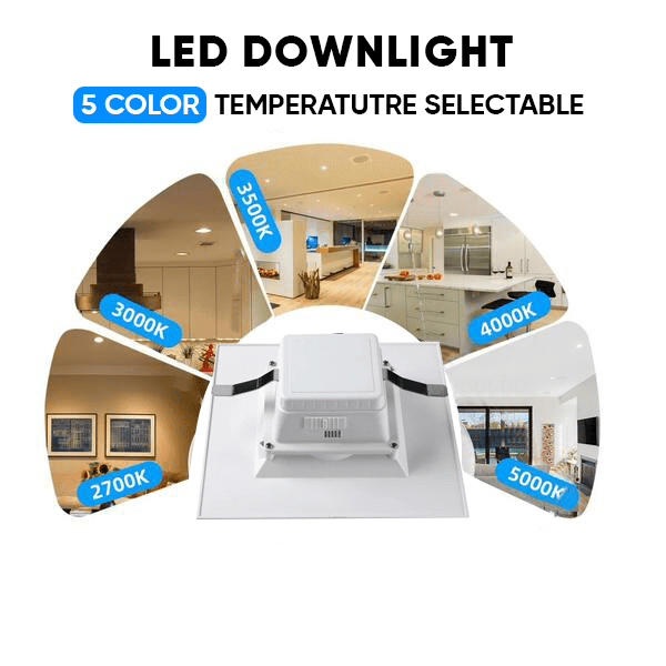 4" Square LED Downlight, 10W, 5CCT Changeable: 2700K/3000K/3500K/4000K/5000K, 120V AC, Baffle Aluminum Trim, Damp Rated - LEDMyPlace