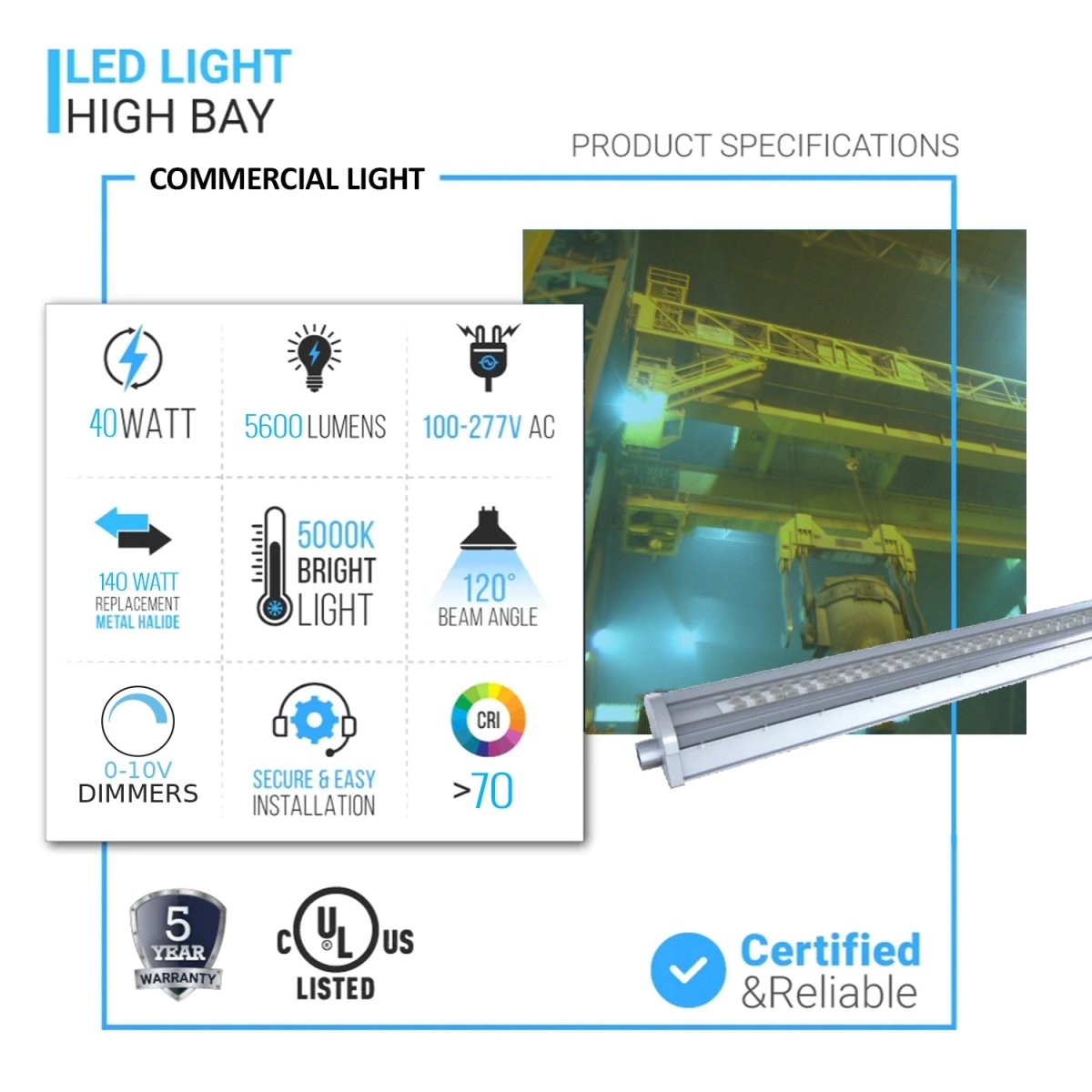 40 Watt 2FT LED Explosion Proof Low Bay Linear Light, FLF Series, 0 - 10V Dimming, 5000K, 5600LM, AC100 - 277V, IP66, Hazardous Location Lighting Fixtures - LEDMyPlace