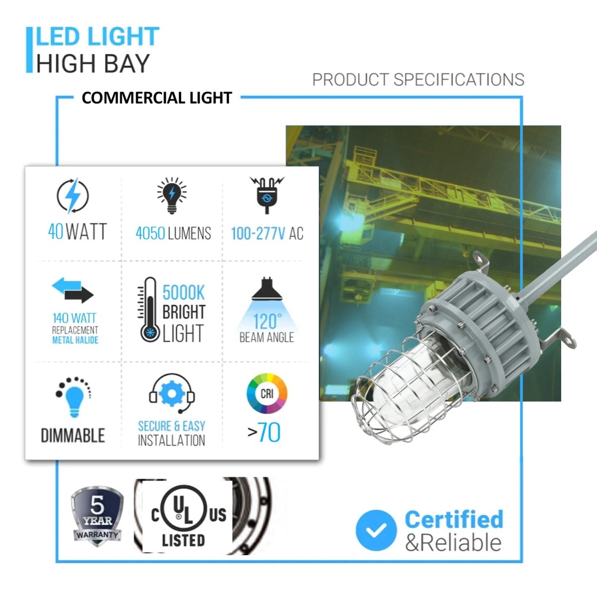 40 Watt LED Explosion Proof Jelly Jar Light, G Series, Non Dimmable, 5000K, 5400LM, AC100 - 277V, IP66, Hazardous Location Lighting Fixtures - LEDMyPlace