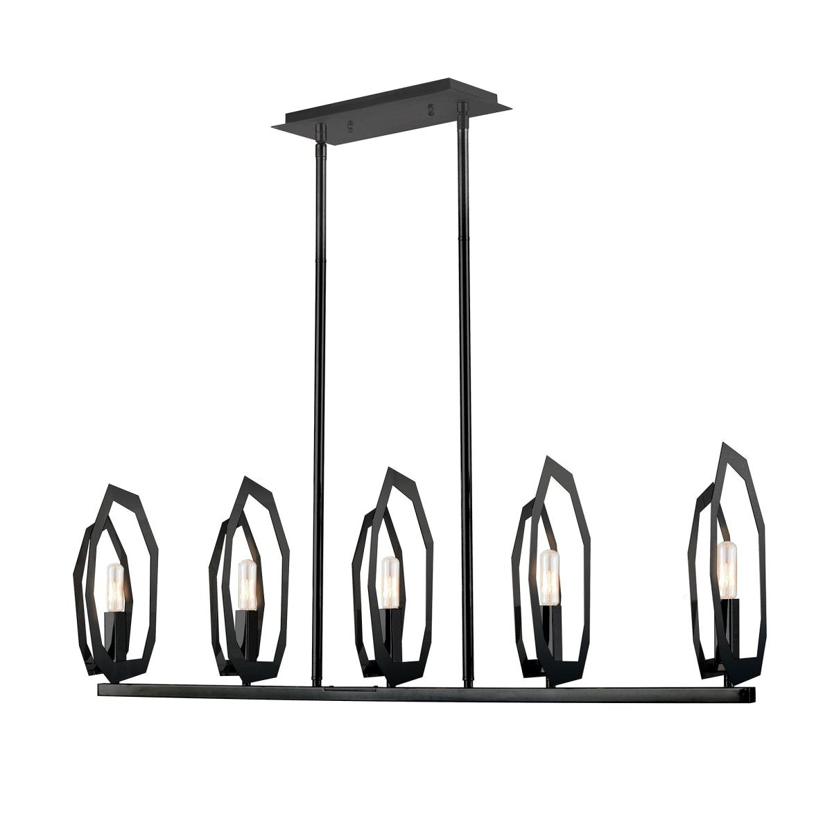 43.5 in. 5 - Light Matte Black Finish with Deco Candlestick Linear Chandelier for Dining Room - LEDMyPlace