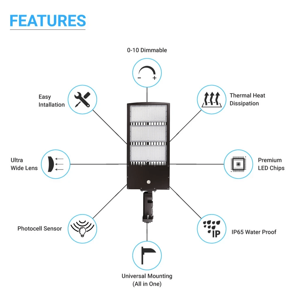 450W LED Pole Light with Dusk to Dawn Photocell, 5700K, AC120 - 277V, Universal Mount, Bronze, With 20KV Surge Protector, IP65 Waterproof, LED Parking Lot Lights - Outdoor Commercial Area Street Lighting, Gen14 - LEDMyPlace