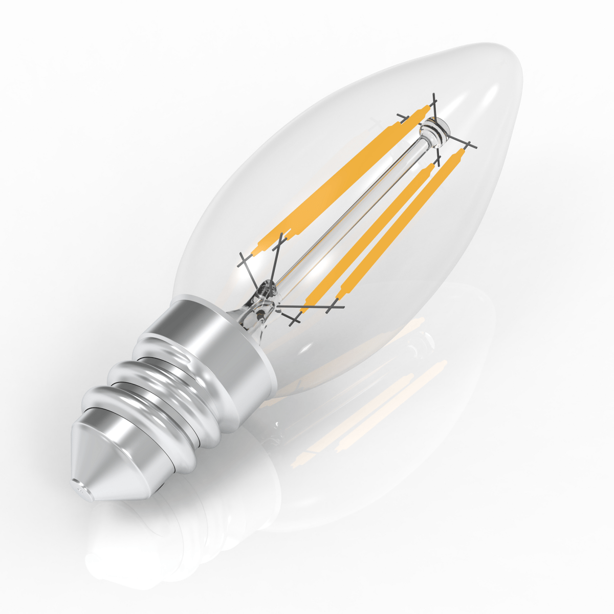 4W Filament LED Bulb, 2700K, 360LM, 120V/60Hz, 4short filament, E12 Base, Dimmable, Clear Glass, LED Candelabra Light Bulbs - LEDMyPlace