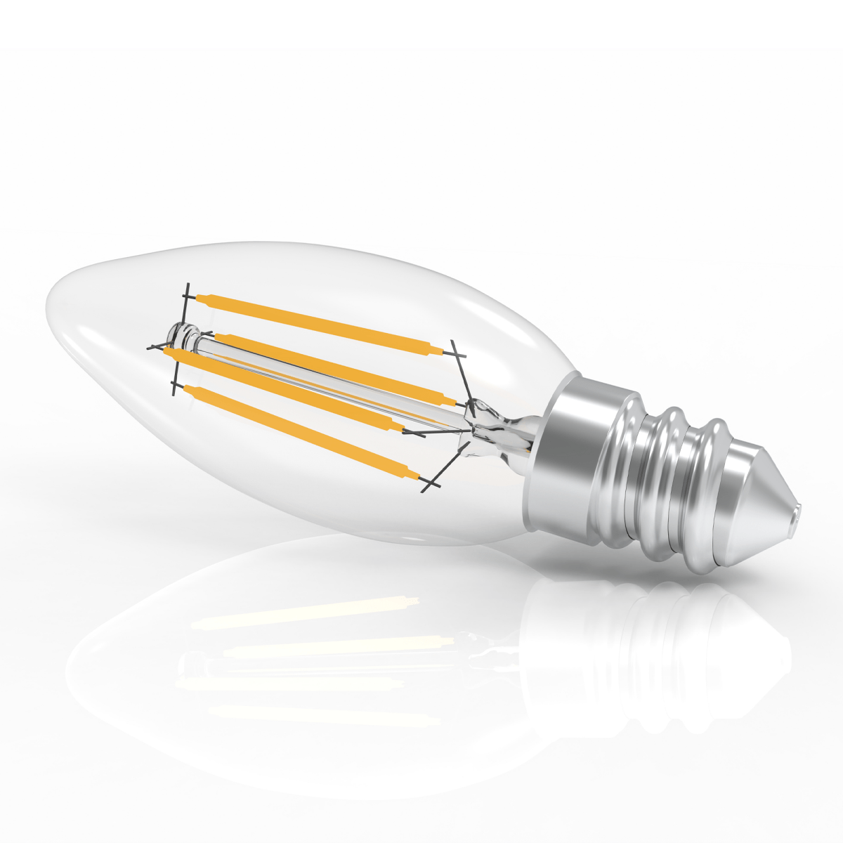 4W Filament LED Bulb, 2700K, 360LM, 120V/60Hz, 4short filament, E12 Base, Dimmable, Clear Glass, LED Candelabra Light Bulbs - LEDMyPlace