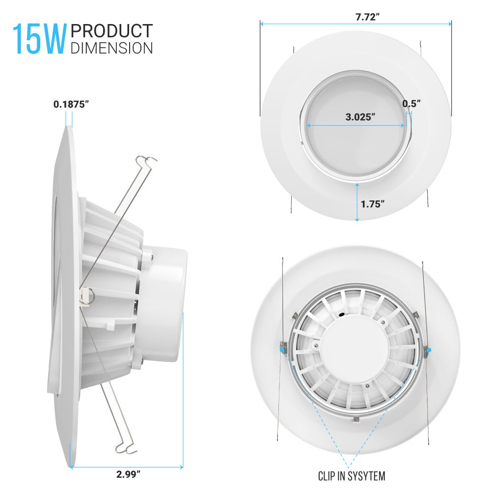 5 in. and 6 in. White LED Recessed Ceiling Light Fixture Trim with Adjustable Eyeball, 15W, 1060LM, Dimmable, Energy Star & ETL - LEDMyPlace