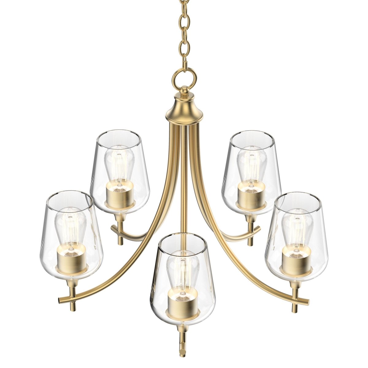 5 - Lights Chandelier Light - Brass Gold Finish with Clear Glass Shades, E26 Socket, UL Listed for Damp Location, 3 Years Warranty - LEDMyPlace