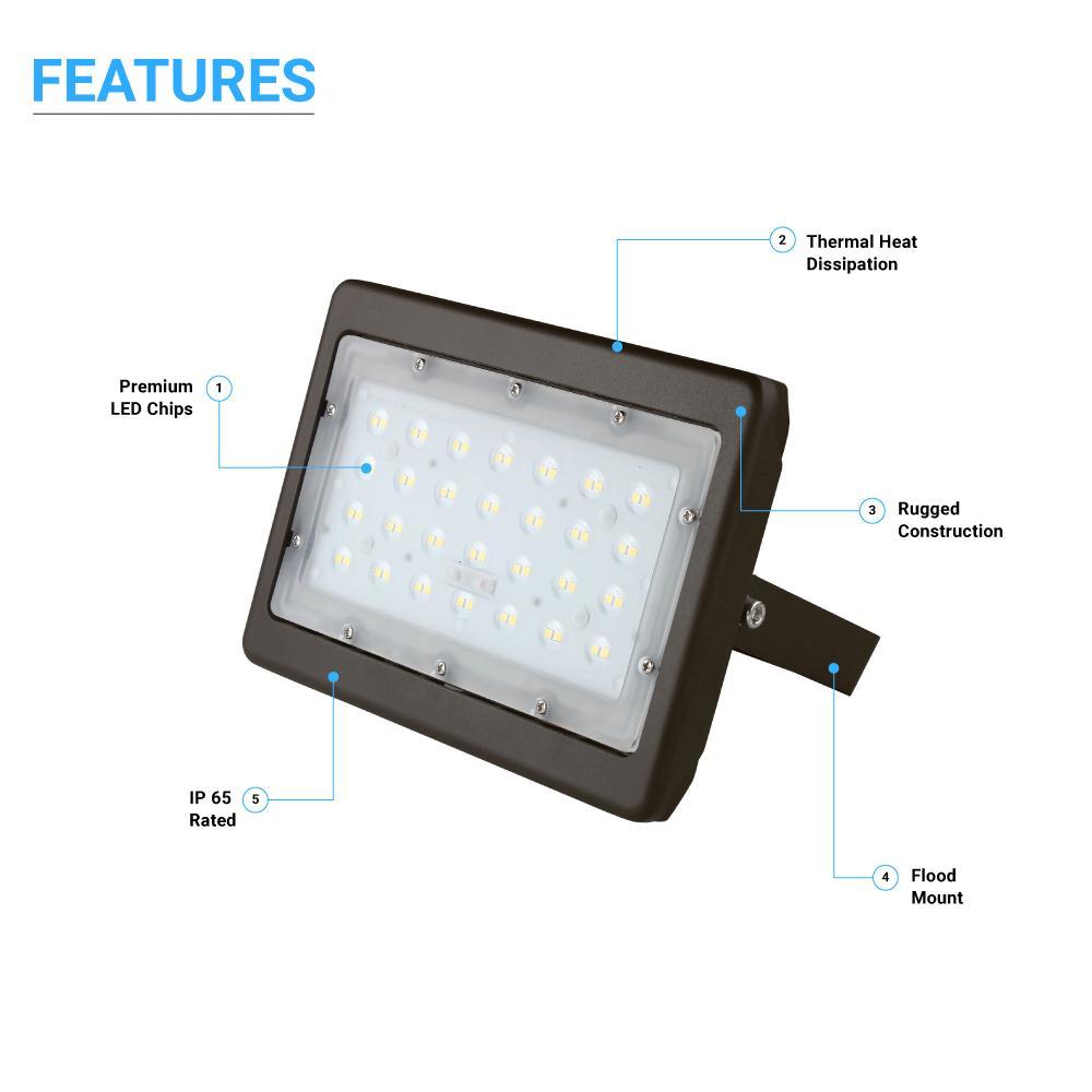 50W LED Flood Light Outdoor, 6250lm Super Bright, 5700K, IP65 Waterproof Exterior Floodlight, Bronze, U - Bracket Mount, Security Light for Yard Lawn Garden - LEDMyPlace