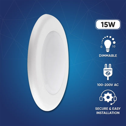 6" LED Disk Downlight, 15W, 5CCT Changeable: 2700K/3000K/3500K/4000K/5000K, 120V AC, Damp Location - LEDMyPlace