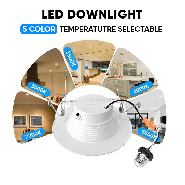 6" LED Downlight Dimmable, 15W, 5CCT Changeable: 2700K/3000K/3500K/4000K/5000K, 120V AC, Baffle Trim, Damp Rated - LEDMyPlace