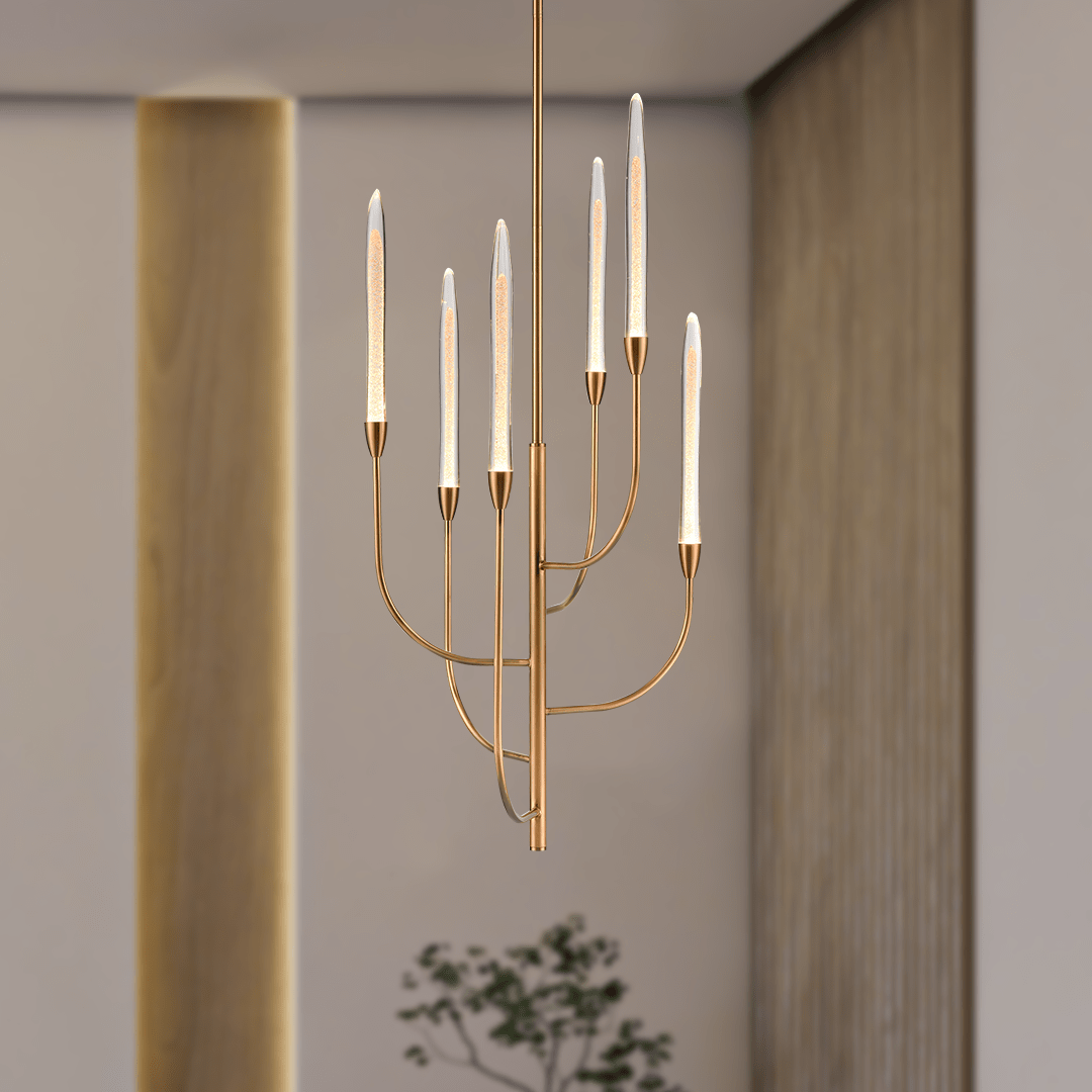 6 LED Lights Farmhouse Candle Chandeliers Satin Brass Finish Hardware with Hand Made Crystal - LEDMyPlace