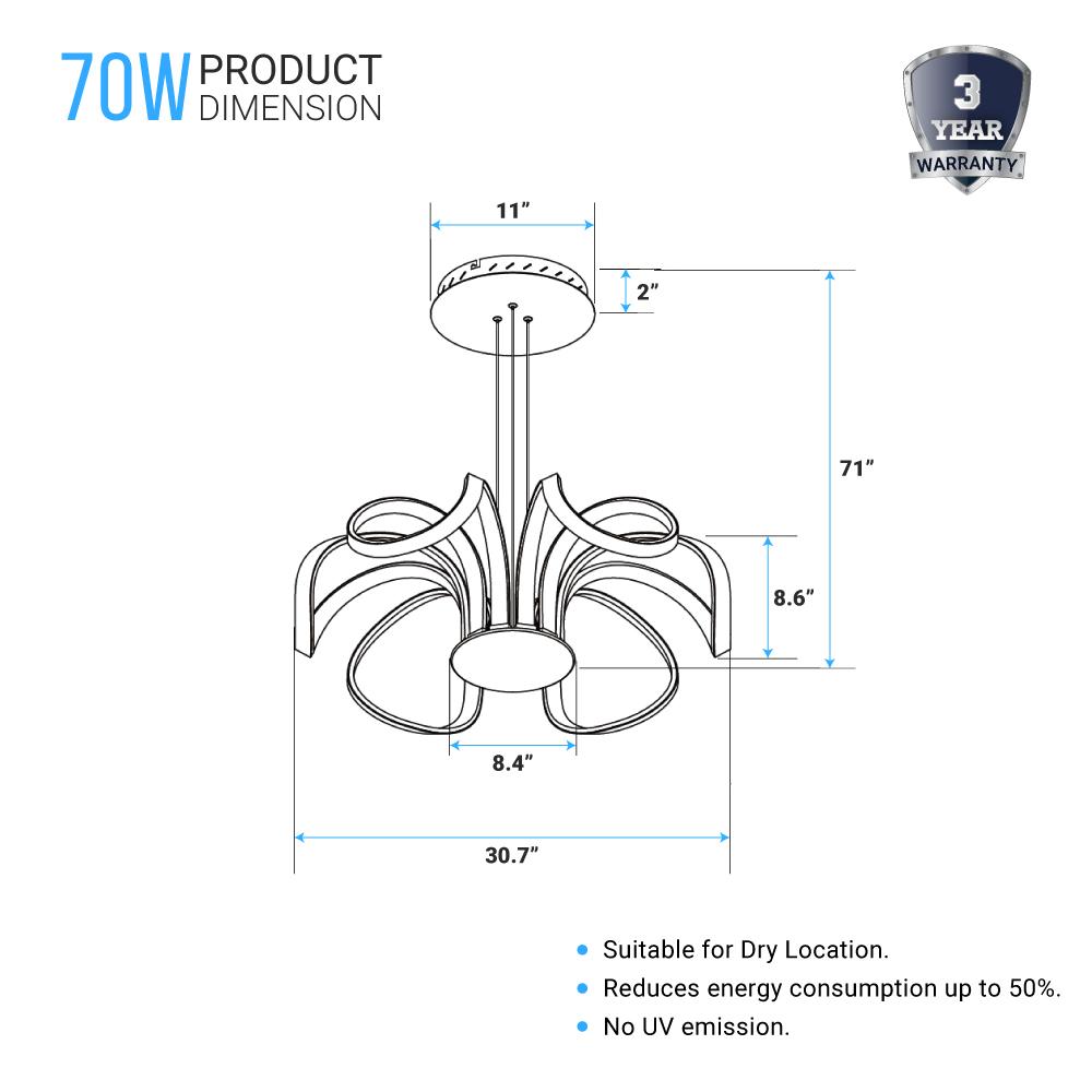 6 - Light 30" Wide Modern/Contemporary Cage LED Chandelier Ceiling Light, 70W, 3000K, 3500LM, Adjustable Height - LEDMyPlace