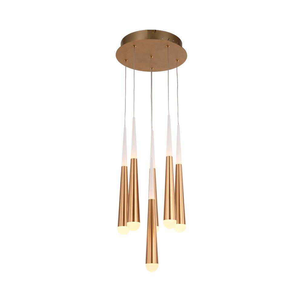 6 - Light Chandelier, Brushed Gold Finish, 42W, 3000K, 2100LM, Dimmable, Chandelier Dining Light Living Room Lighting Kitchen Island - LEDMyPlace