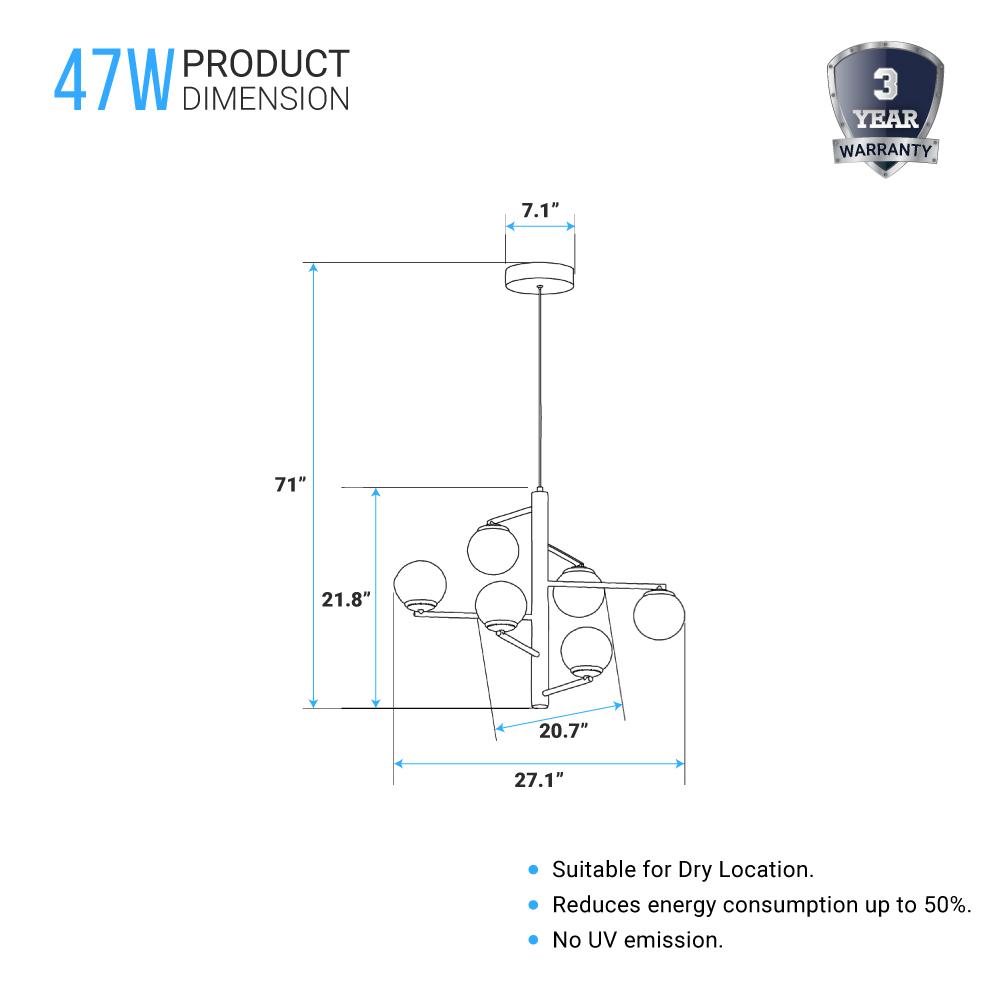 6 - Lights, Chandelier, 47W, 3000K, Matte Black Body Finish, Dimmable - LEDMyPlace