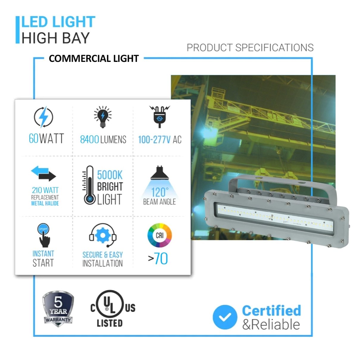 60 Watt 4FT LED Explosion Proof Linear Light, I Series, Non Dimmable, 5000K, 8400LM, AC100 - 277V, IP66, Hazardous Location Lighting Fixtures - LEDMyPlace