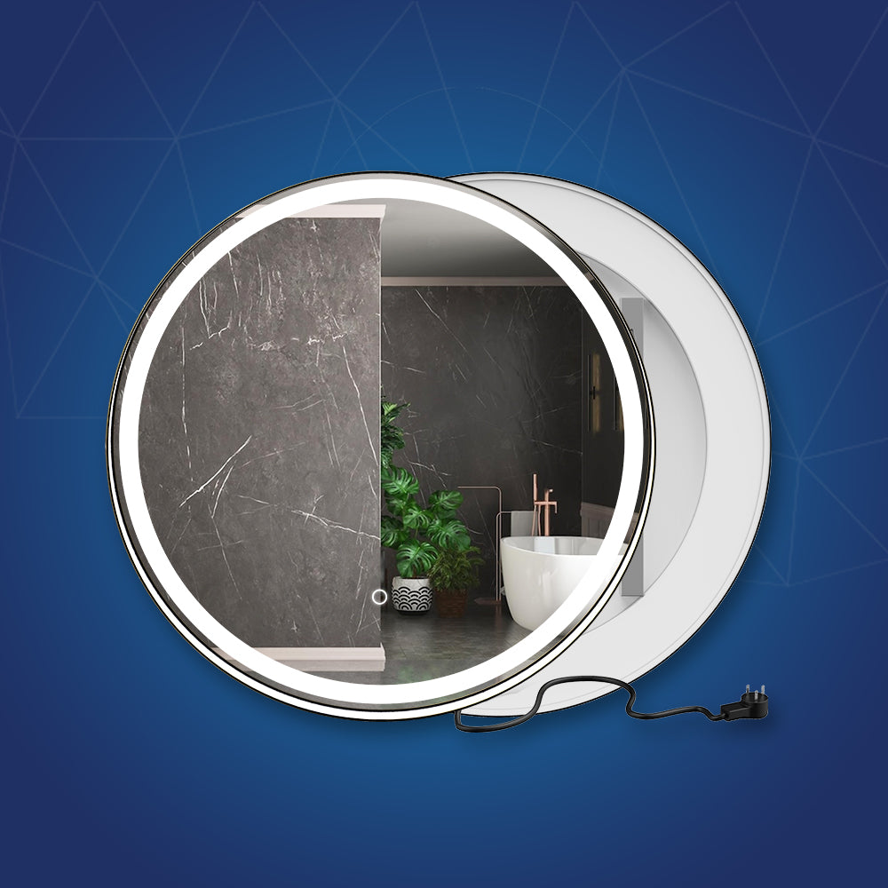 24 Inch Round LED Lighted Bathroom Vanity Mirror with Shelf, Touch Switch, Defogger and CCT Remembrance, CRI 90+, Raven Round Style