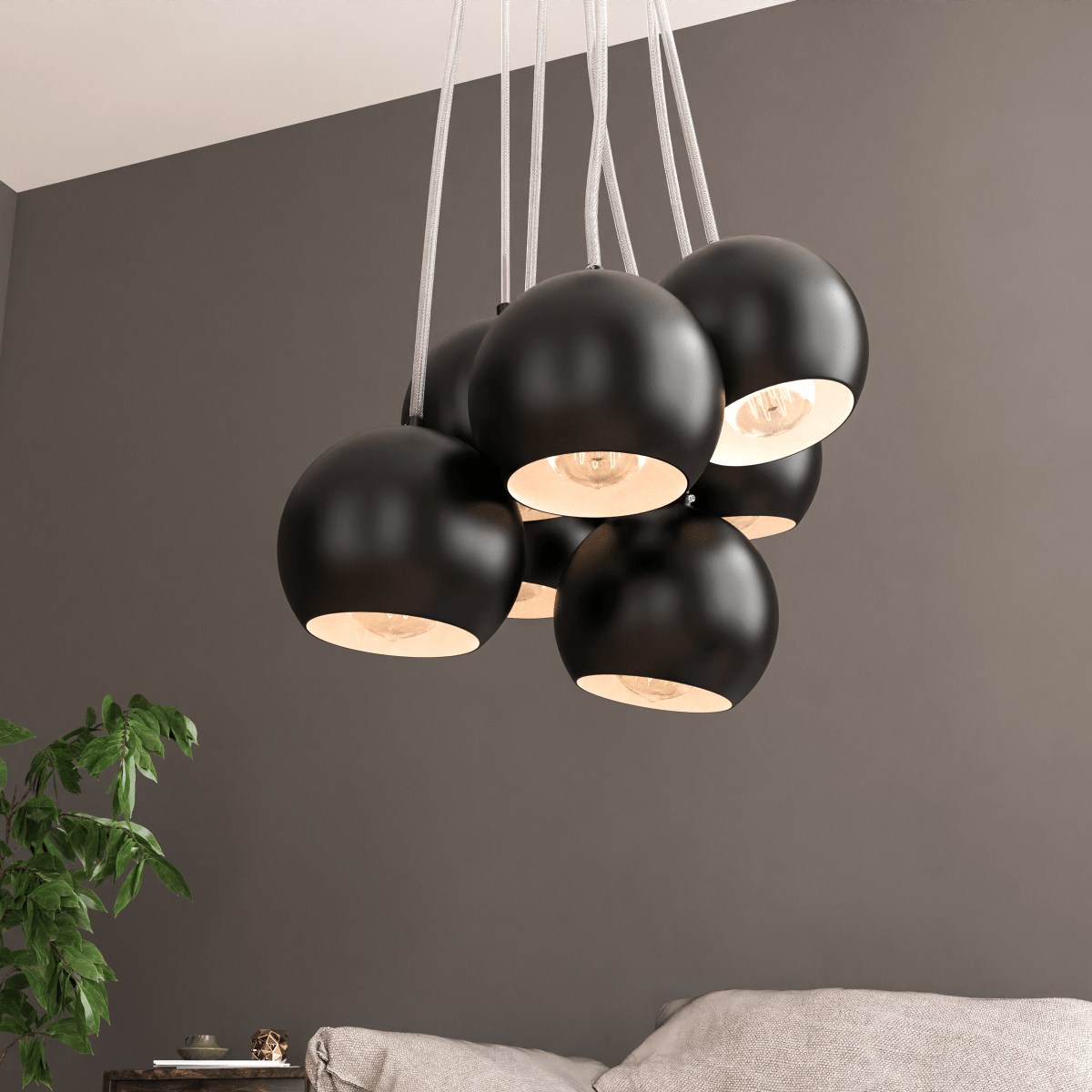 7-Light Black Iron Globe Pendant Chandelier Fixture for Living Room, Bedroom, Dining Room, Office