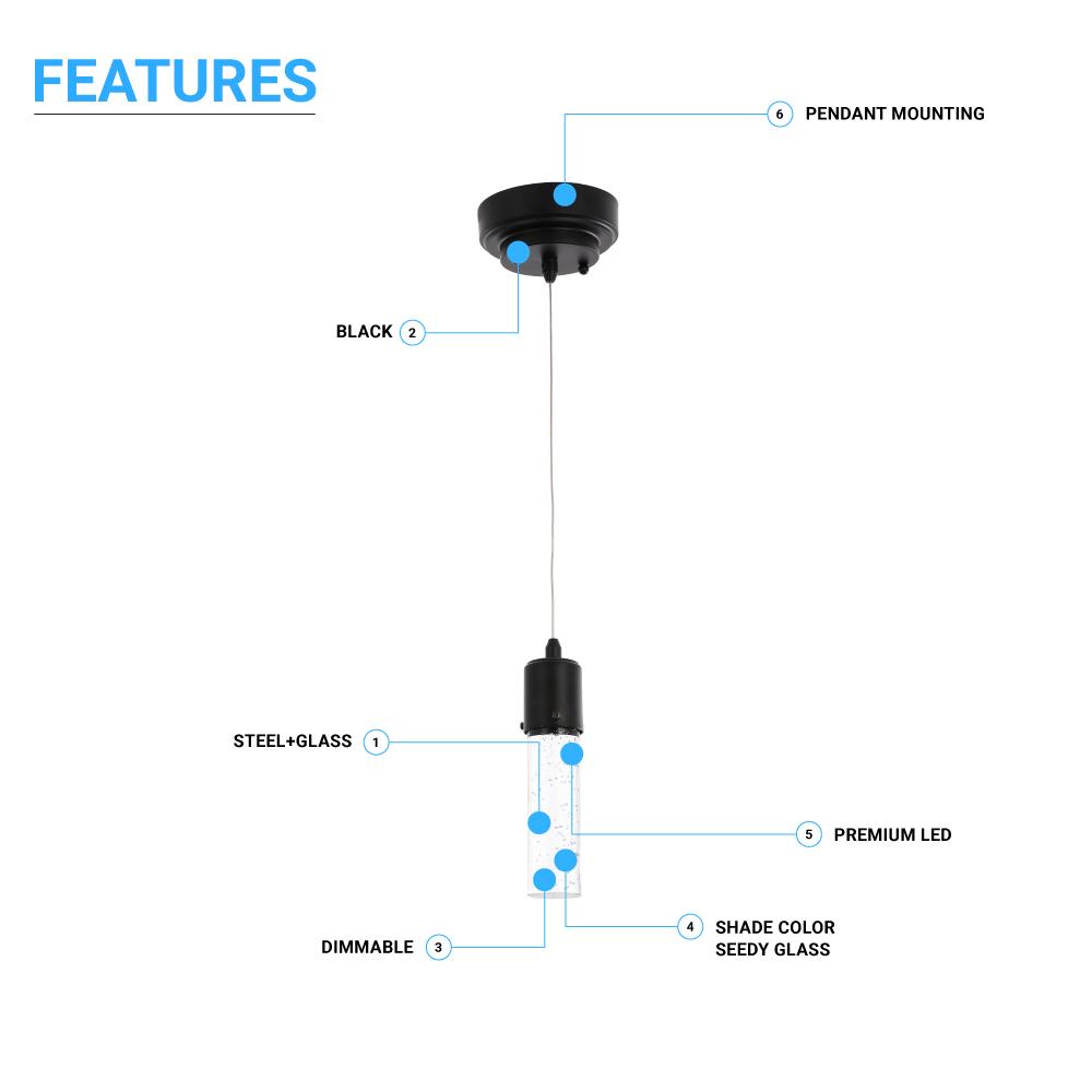 8W Dimmable LED Pendant Ceiling Light, 3000K (Warm White), Seedy Glass Shade, Dimmable, 400 Lumens, ETL Listed - LEDMyPlace