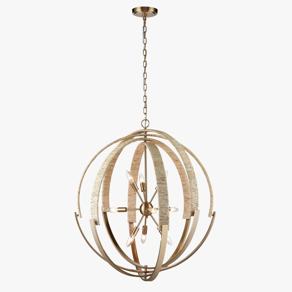 9 - Light Brass Finish Hardware with Nature Brown Corn Leaf Rope Pendant Light, E12 Base - LEDMyPlace