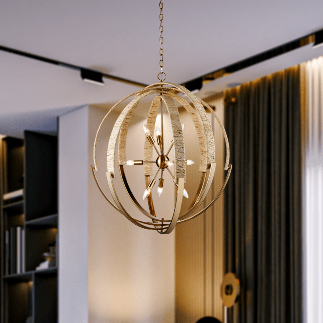 9 - Light Brass Finish Hardware with Nature Brown Corn Leaf Rope Pendant Light, E12 Base - LEDMyPlace