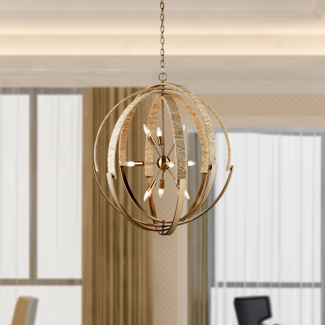 9 - Light Brass Finish Hardware with Nature Brown Corn Leaf Rope Pendant Light, E12 Base - LEDMyPlace