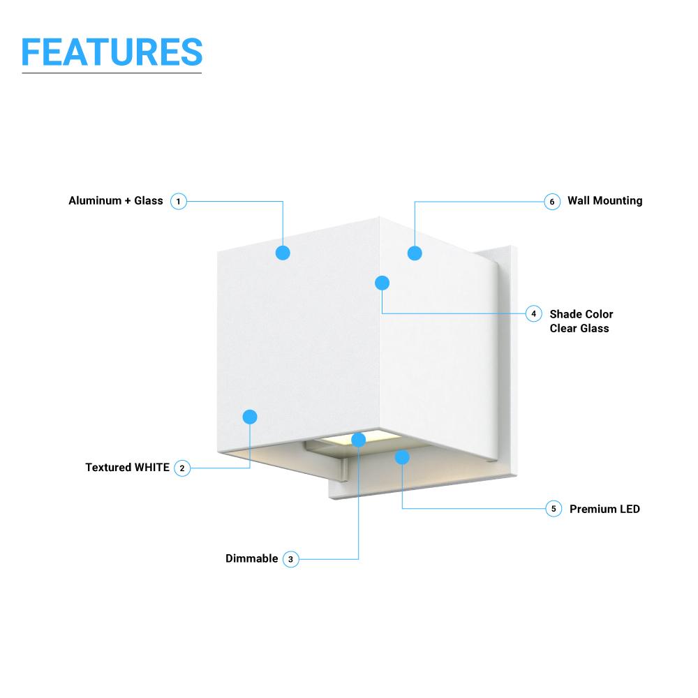 9W Square Shape LED Wall Sconce, 3000K Warm White, 500LM, Clear Glass, Wall Mount, 120V Triac Dimmable ETL Damp Location - LEDMyPlace