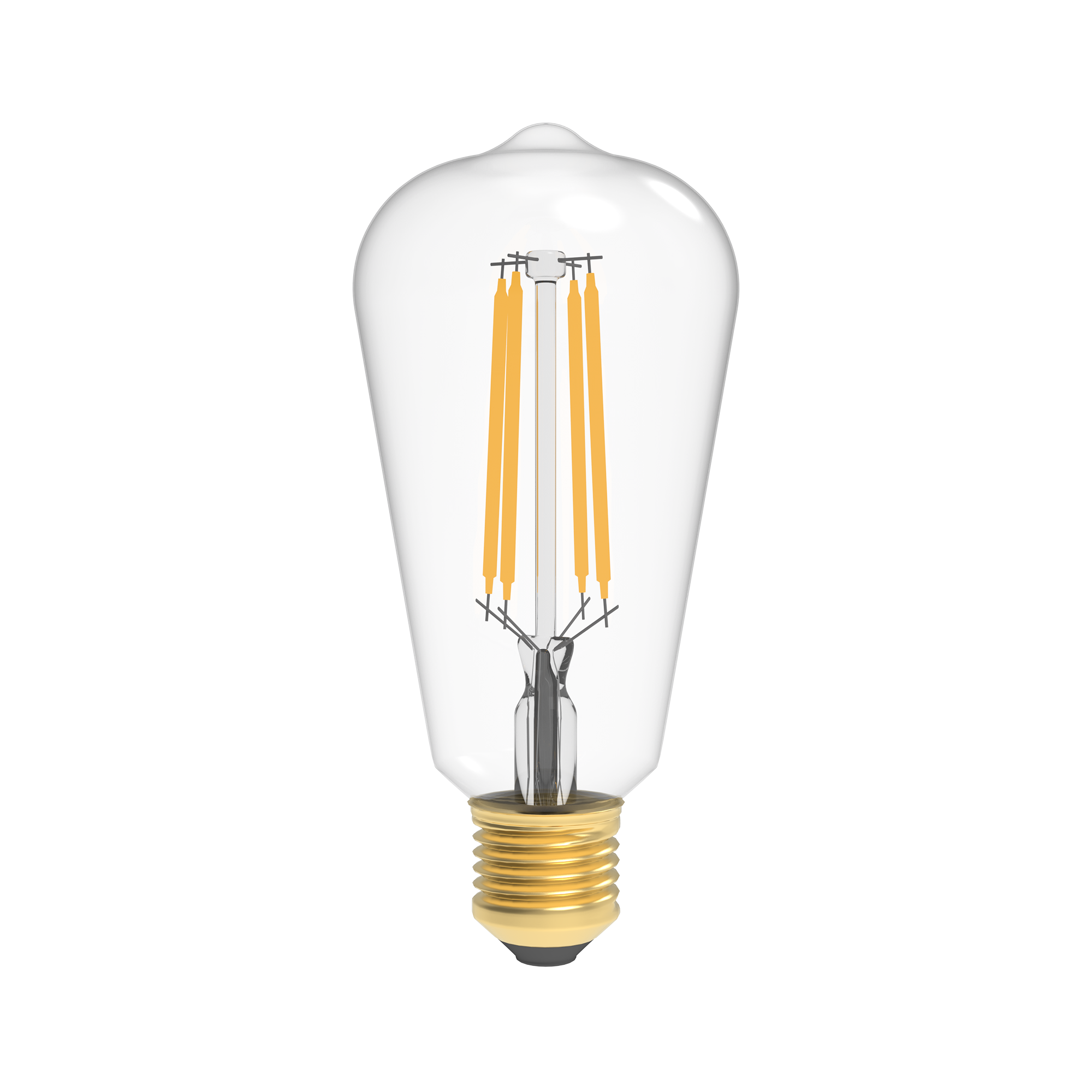 ST18 Dimmable Straight Filament Vintage Edison LED Light Bulb, 6W, 2700K, 600LM, 120V/60Hz, 4-filament, E26, Clear, Warm Amber Light