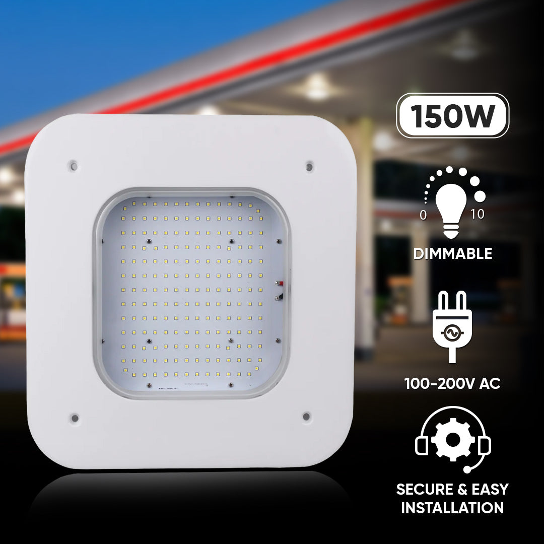 150W LED Canopy Light, 15600LM, 5700K, UL, Damp/Wet Locations, For Gas Stations, High Bay Carport, Indoor Parking, Underpasses, Loading Docks