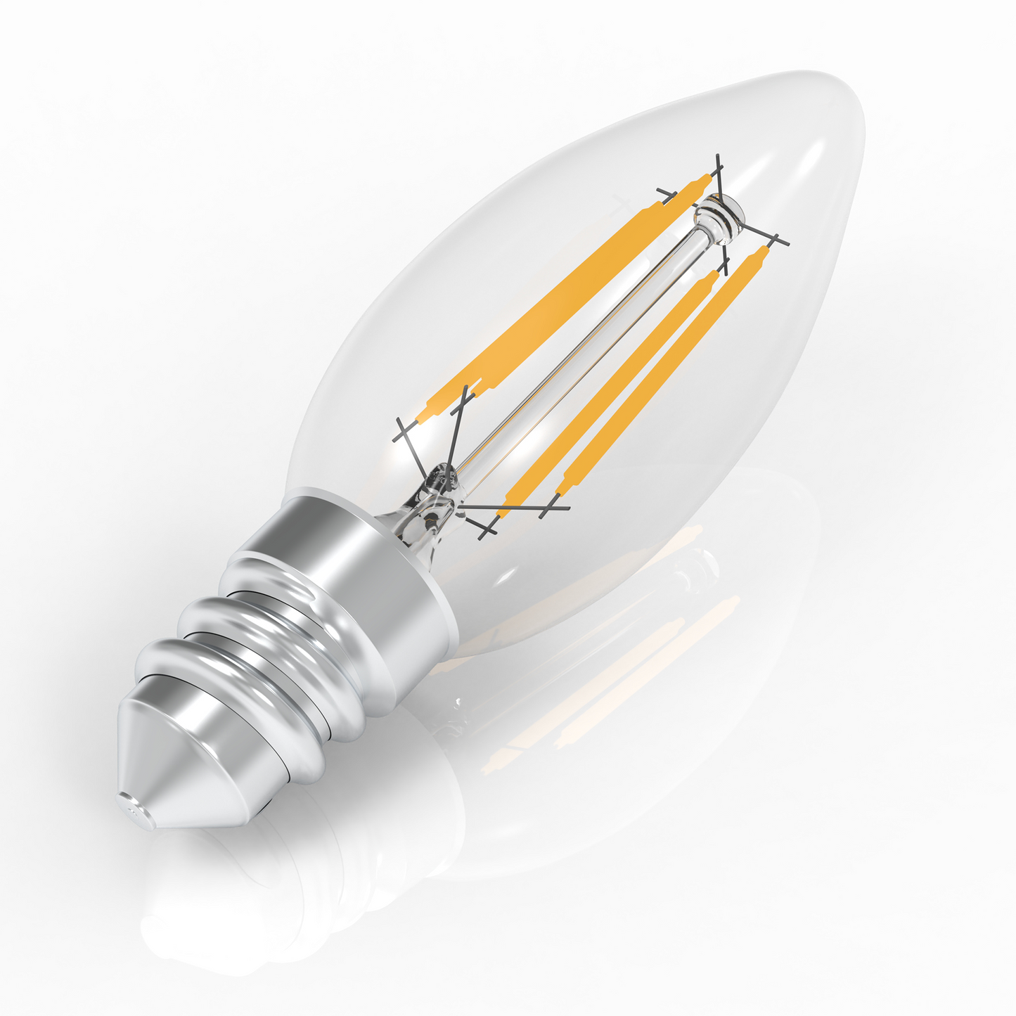 4W Filament LED Bulb, 2700K, 360LM, 120V/60Hz, 4short filament, E12 Base, Dimmable, Clear Glass, LED Candelabra Light Bulbs