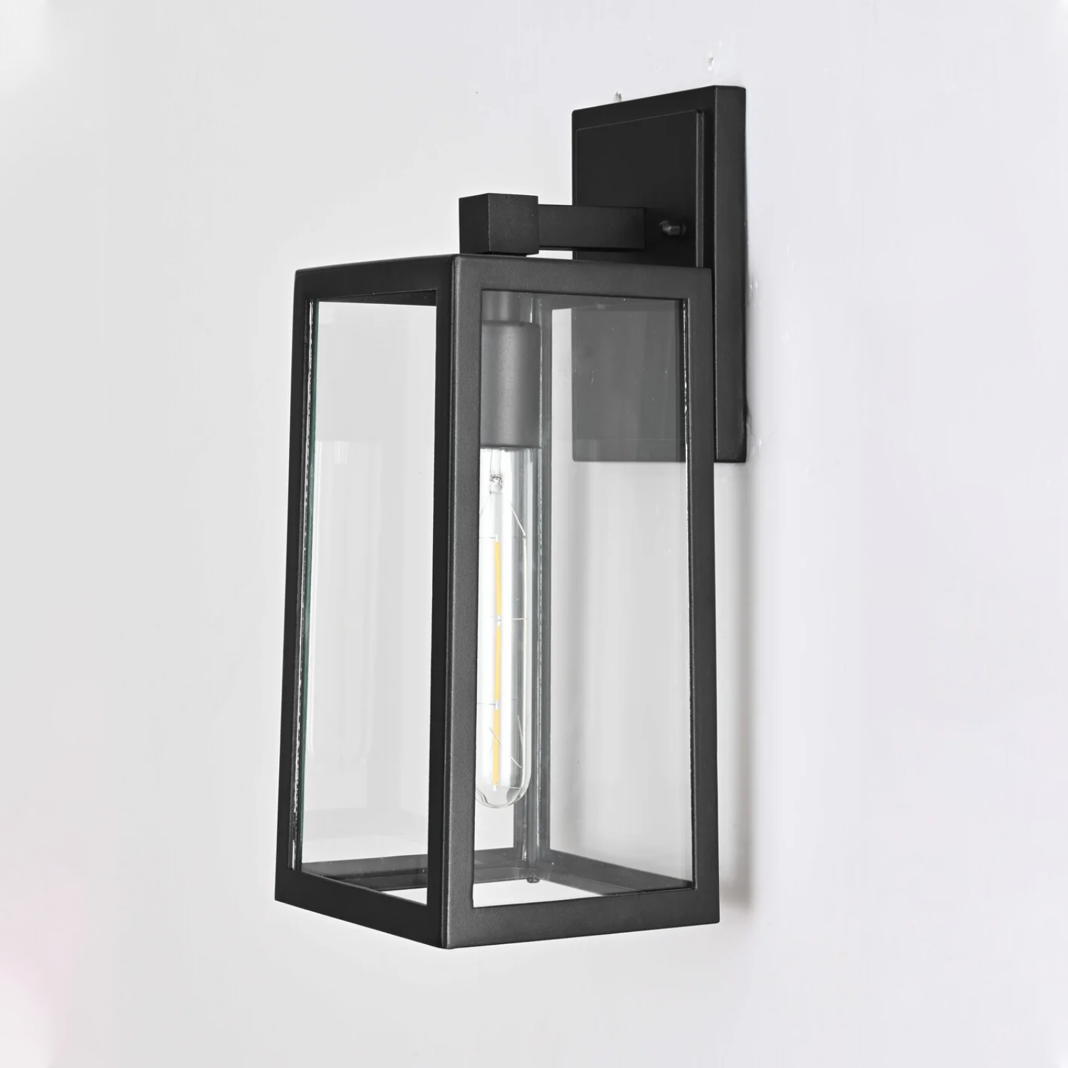 1-Light, Wall Mount Light with Clear Glass, Black, Wall Lamp for Outside House