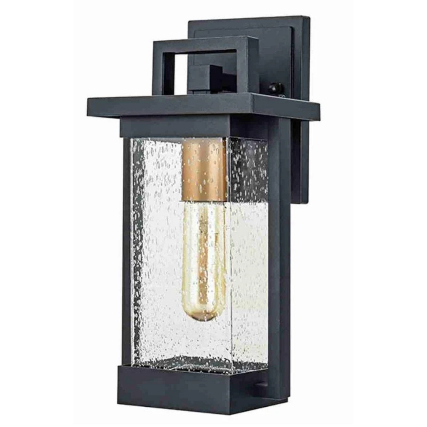 1-Light Outdoor Wall Sconce, Matte Black, Clear Seeded Glass Shade, Outdoor Lighting Modern, Front Porch Décor, E26 Bulb, Patio Decor