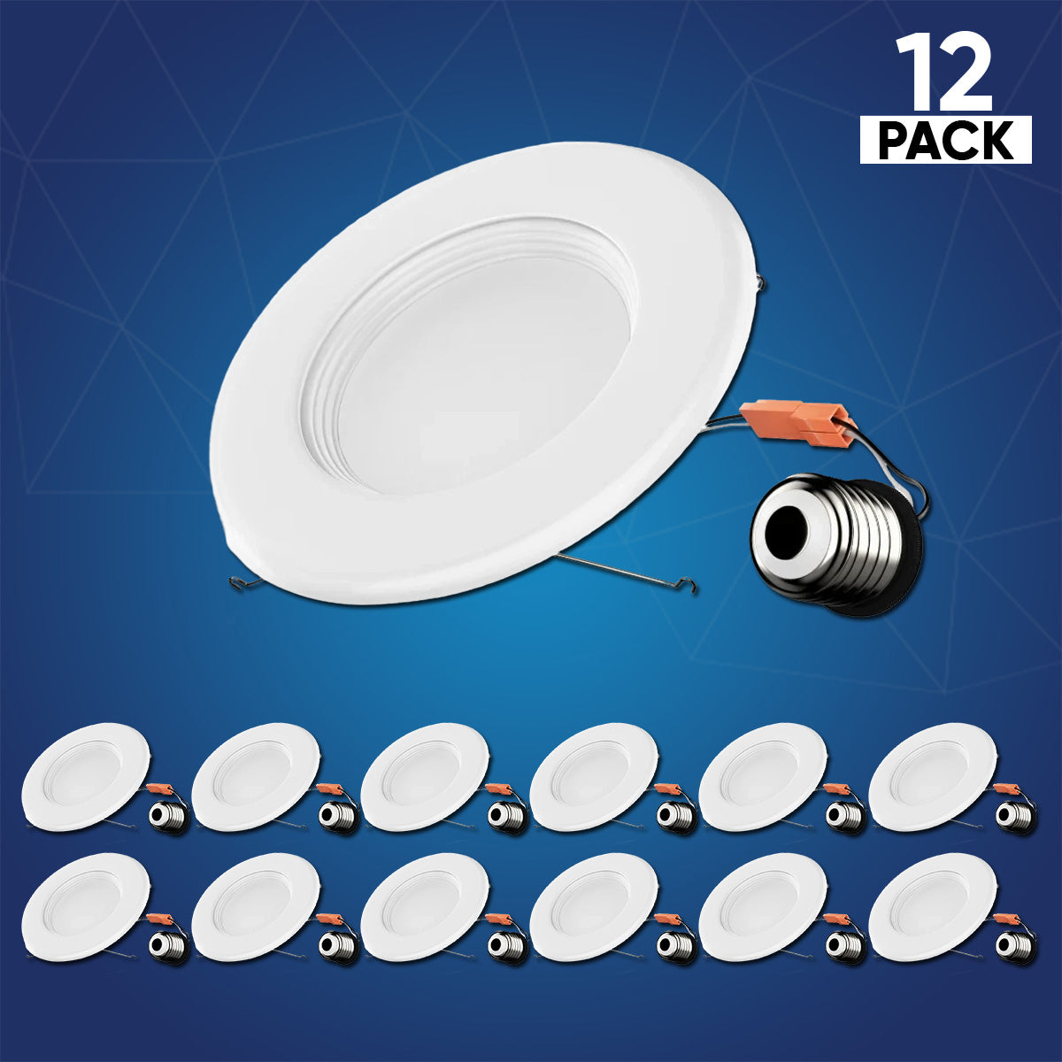 5 in. and 6 in. Recessed LED Downlight, 15W, 1100LM, Baffle-trim, Dimmable, Energy Star & ETL, Easy Retrofit Installation, LED Can Lights