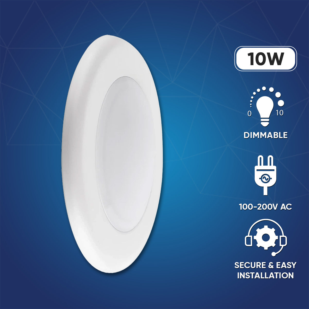 4 Inch Ultra Thin LED Downlights, Surface Mount Disk Light, Round, 10W, Triac Dimming, ETL, Energy Star Listed, For Entrances, Living Rooms, Bedrooms, Kitchens and Dens