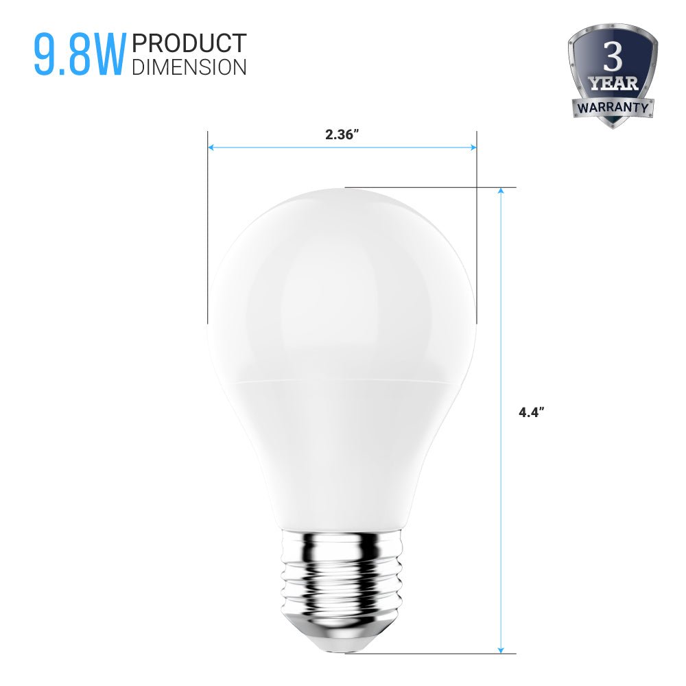 A19 Dimmable LED Light Bulb 6500K, 9.8W, Crystal White, 800 Lumens, (E26) - LEDMyPlace