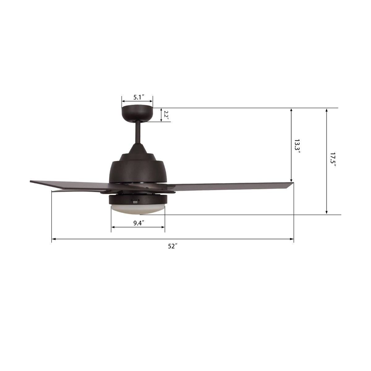 Aeryn 52 inch 3 - Blade Best Smart Ceiling Fan with Wall Switch - Oil Rubbed Bronze/Walnut - LEDMyPlace