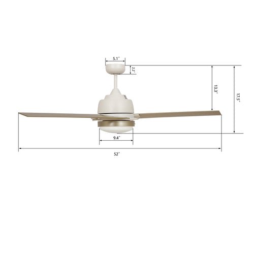 AERYN 52 inch 3 - Blade Best Smart Ceiling Fan with Wall Switch - White/Champagne - LEDMyPlace