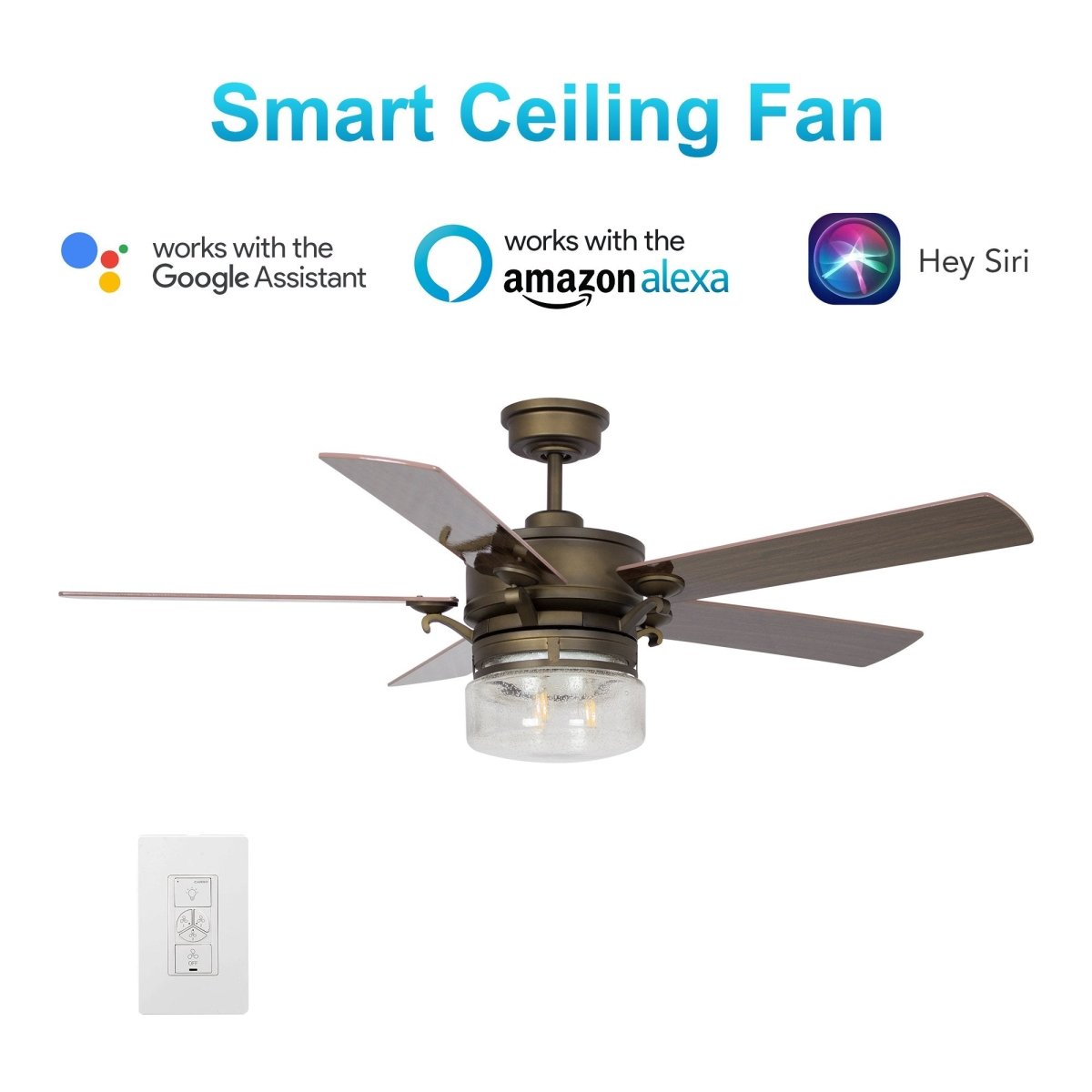 Alexandria 52'' Best Smart Ceiling Fan with wall control, Works with Google Assistant and Amazon Alexa,Siri Shortcut - LEDMyPlace