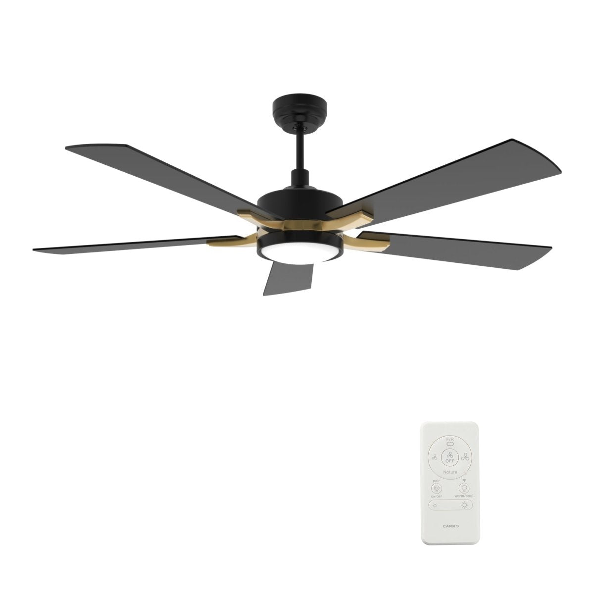 Appleton 52 Inch 5 - Blade Best Smart Ceiling Fan With Led Light Kit & Remote Control - Black/Black (Gold Detail) - LEDMyPlace