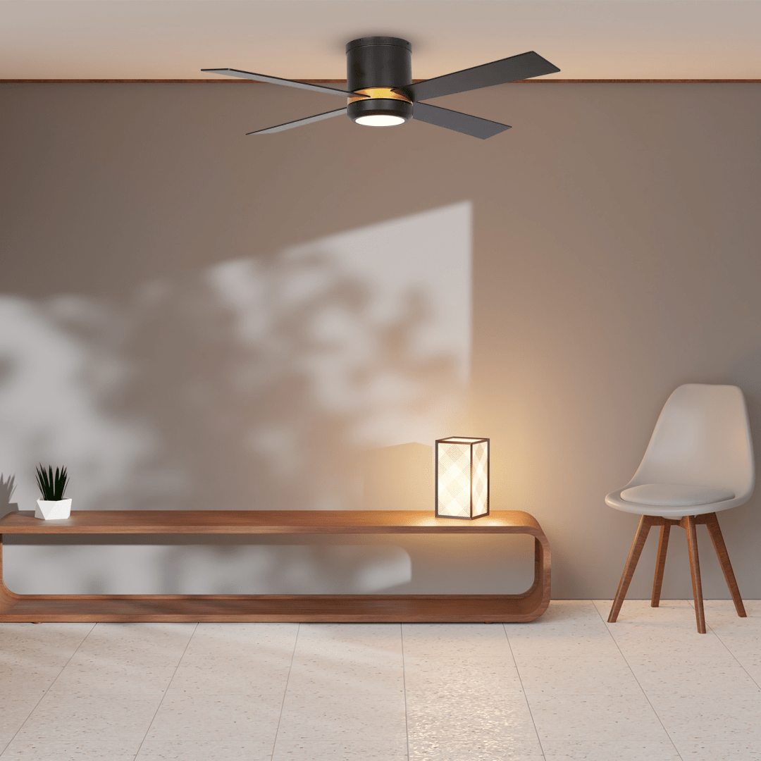 Arlington 52 Inch 4 - Blade Flush Mount Best Smart Ceiling Fan With Led Light Kit & Wall Switch - Gold/Black - LEDMyPlace