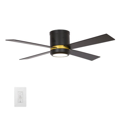 Arlington 52 Inch 4 - Blade Flush Mount Best Smart Ceiling Fan With Led Light Kit & Wall Switch - Gold/Black - LEDMyPlace